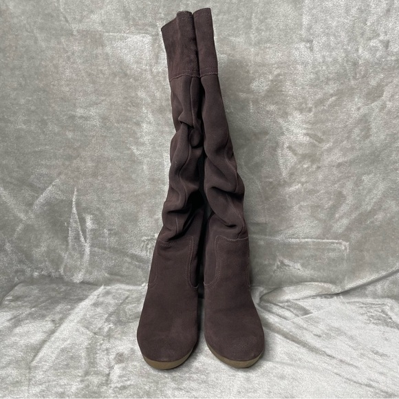 Colin Stuart Brown Suede Upper Leather Slouchy Boots Chunky Stacked Heel Size 9 - Picture 3 of 14